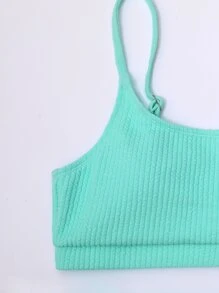 Conjunto de bikini de cintura alta con textura lisa, para vacaciones en la playa de verano - verde menta - Ver 6