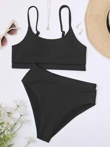 SHEIN Swim Summer Beach Ribbed High Waist Bikini