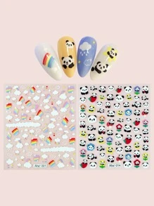 2 Hình dán móng tay đám mây và gấu trúc - Nhiều màu - Xem 1