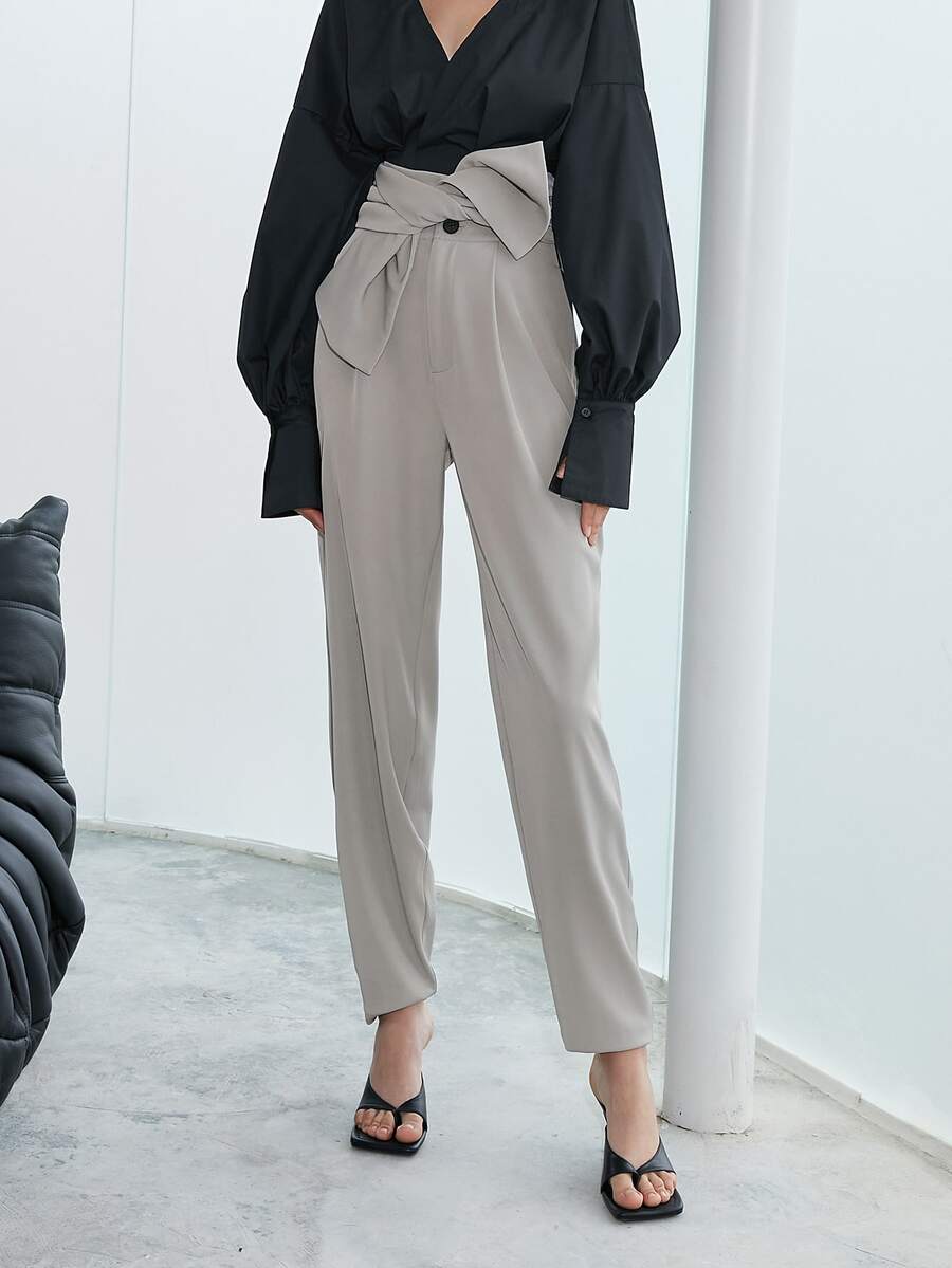 Solid Tie Front Pants