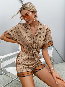 Sollinarry Women's Vintage Floral Print Batwing Sleeve Shirt And Shorts Casual Suit, 4th Of July, Vacation Two Pieces Set - Multicolor - View 6