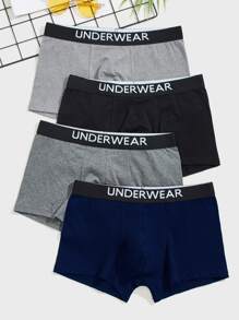 Men 4pcs Contrast Letter Tape Boxer Brief - Multicolor - View 1