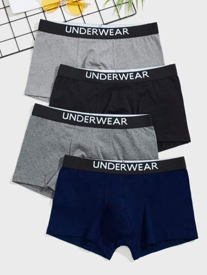 Guys 4pcs Contrast Letter Tape Boxer Brief