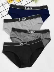 Men's Sporty Multicolor High Stretch Fabric Letter Tape Briefs