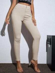 Apperloth A 斜口袋高腰保暖緊身褲 - 杏色 - 查看 3