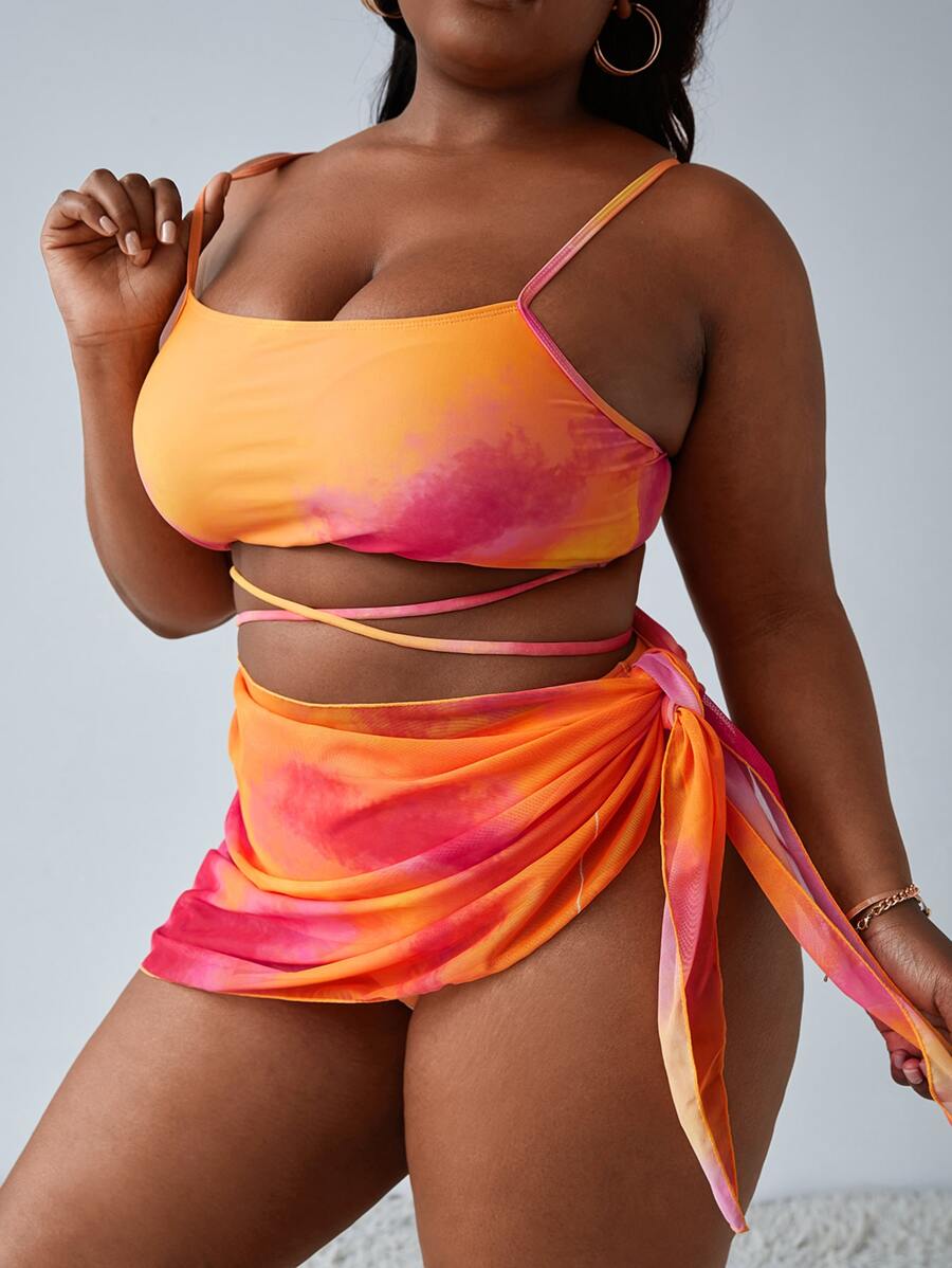 SHEIN Slayr Plus Size 3packs Tie Dye Knot Side Bikini Set Summer Beach - Multicolor - View 1