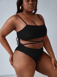 Slaydiva Plus Size 3packs Criss Cross Bikini Set & Beach Skirt Summer Beach - Black - View 3