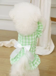 PETSIN 1pc Plaid Print Pet Dress - Green - View 5