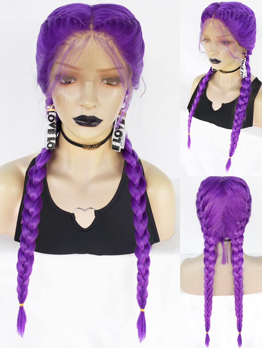 13*3 Lace Front Long Braided Synthetic Wig - Purple - View 1