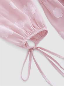 SHEIN MOD Frill Trim Ruched Bust Floral Jacquard Dress - Baby Pink - View 3