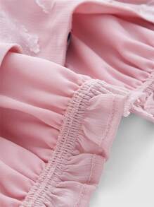 SHEIN MOD Frill Trim Ruched Bust Floral Jacquard Dress - Baby Pink - View 4