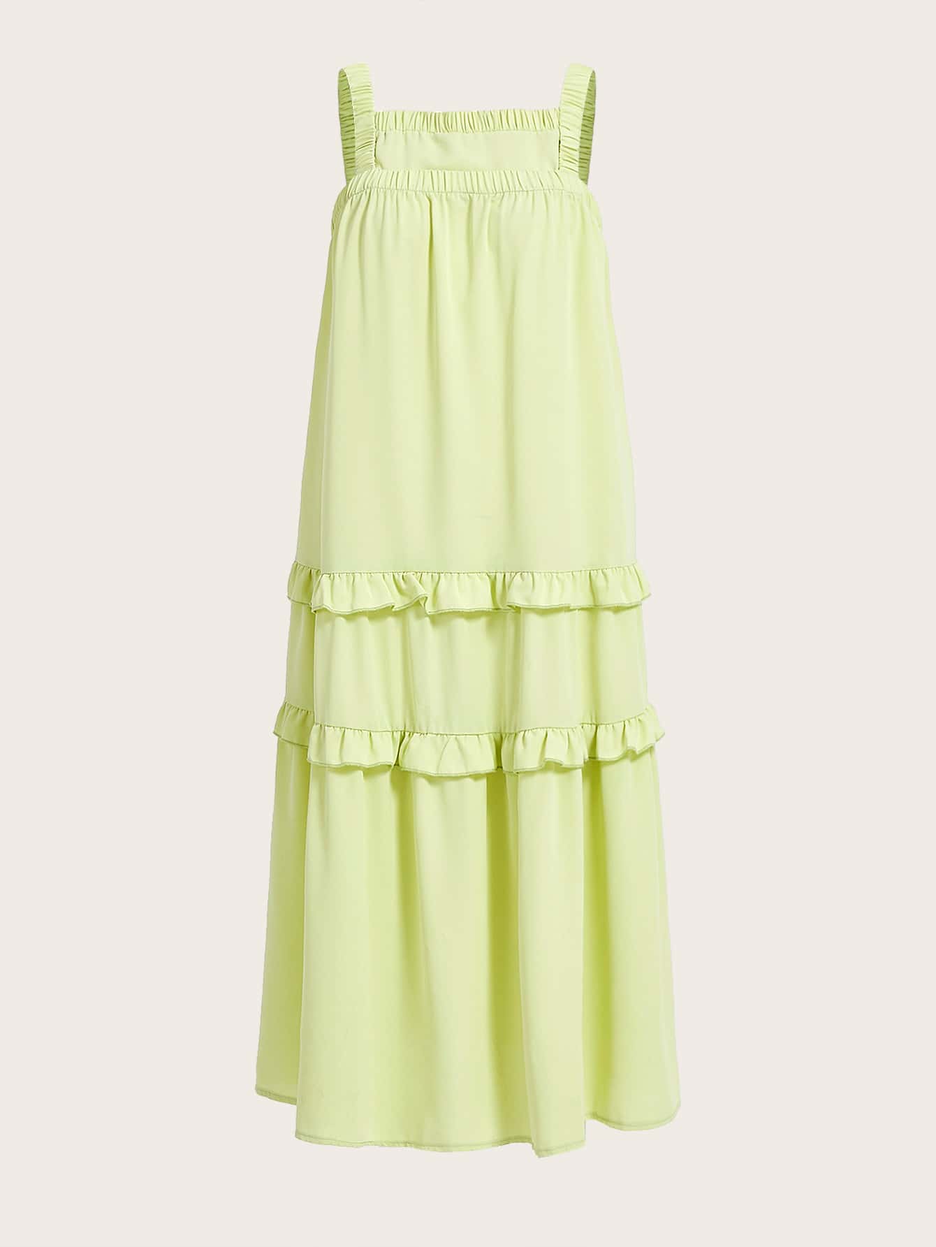 SHEIN Unity Vestido de tirantes moda de dopamina unicolor ribete con fruncido - Verde - Ver 1