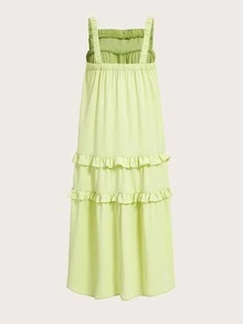 SHEIN Unity Vestido de tirantes moda de dopamina unicolor ribete con fruncido - Verde - Ver 2