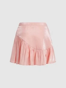 SHEIN MOD Falda bajo con fruncido de cintura elástica - Rosa - Ver 2