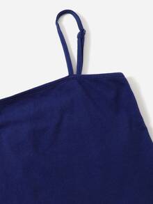 SHEIN Girls Frog Button Puff Sleeve Tee & Solid Cami Top - Blue - View 5