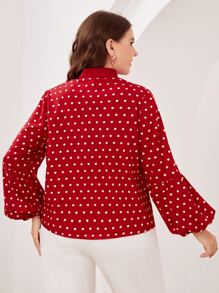 SHEIN Clasi Áo sơ mi Plus Size Thắt nơ trước Chấm bi Thanh lịch - Đỏ - Xem 3