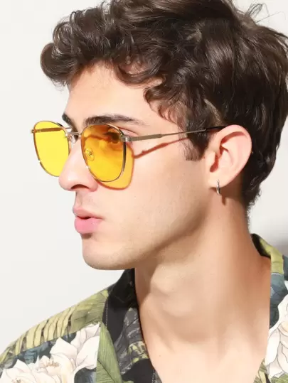 1 件男士金属休闲简约椭圆小框海洋镜片时尚欧美百搭街头嘻哈户外度假时尚眼镜沙滩配饰眼镜遮阳镜适合夏季海滩度假、户外、旅行