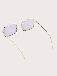 1pc Men's Light Color Metal Square Frame Simple Fashionable High-End Retro Elegant Holiday Travel Versatile Fashion Glasses Beach Accessories Glasses Shades - Purple - View 3