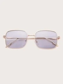 1pc Men's Light Color Metal Square Frame Simple Fashionable High-End Retro Elegant Holiday Travel Versatile Fashion Glasses Beach Accessories Glasses Shades - Purple - View 4