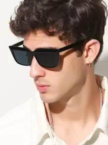 1pc Men's Plastic Square Frame Fashion Glasses, Suitable For Everyday Wear - Black - View 1