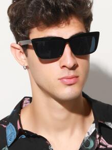 1pc Men's Plastic Square Frame Fashion Glasses, Suitable For Everyday Wear - Black - View 2