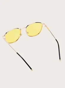 1 件男士金属休闲简约椭圆小框海洋镜片时尚欧美百搭街头嘻哈户外度假时尚眼镜沙滩配饰眼镜遮阳镜适合夏季海滩度假、户外、旅行 - 黃色 - 查看 3