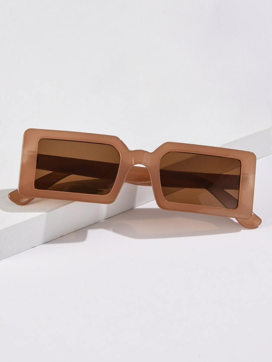 1pc Men's Rectangular Fashion Glasses, Suitable For Vacation Wear For Summer Beach Vacation, Outdoor, Travel - Brown - View 1