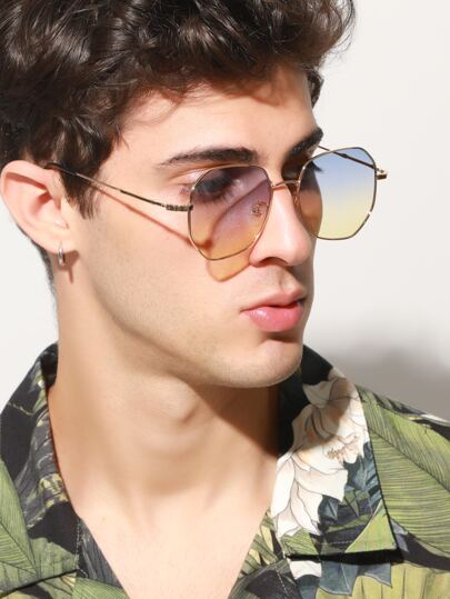 1 قطعة نظارات للرجال معدنية متعددة الأشكال الهندسية كبيرة الحجم تدرجية اللون كاجوال أنيقة للخارج والحدث والموضة لذهاب الشواطئ لاكسسوارات يومية