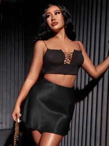 SHEIN SXY Váy nữ Dây kéo màu trơn Gợi cảm - màu đen - Xem 3