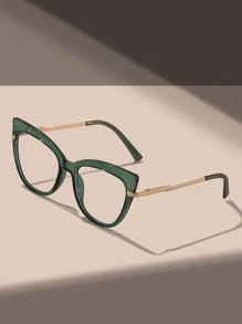 貓眼眼鏡，透明鏡片，配件 - 綠色 - 查看 1