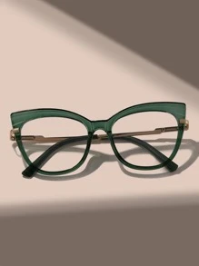 貓眼眼鏡，透明鏡片，配件 - 綠色 - 查看 2