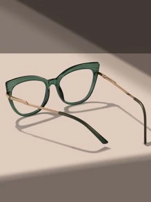 貓眼眼鏡，透明鏡片，配件 - 綠色 - 查看 3