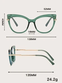 貓眼眼鏡，透明鏡片，配件 - 綠色 - 查看 4