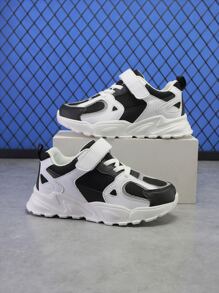 Boys Two Tone Hook-and-loop Fastener Running Shoes - Black - View 3