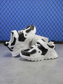 Boys Two Tone Hook-and-loop Fastener Running Shoes - Black - View 2