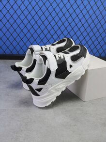 Boys Two Tone Hook-and-loop Fastener Running Shoes - Black - View 4