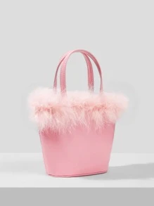 SHEIN ICON 街頭風格,毛茸茸,柔軟,毛絨細節小背包適用於女孩,女性,大學生,新手和白領工人用於工作,辦公室通勤,秋冬季節,溫暖冬季,戶外,派對,舞會,婚禮 - 粉色 - 查看 5