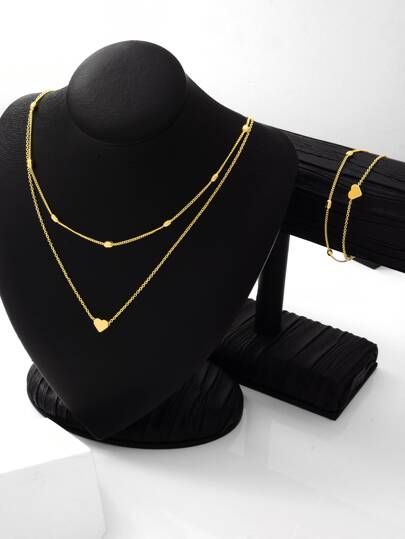 1入組愛心掛飾多層次項鍊和手鐲銅首飾類