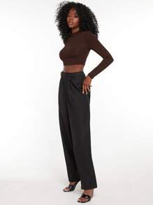 SHEIN Essnce Top corto ajuste de forma de cuello alto - Marrón Chocolate - Ver 5