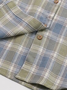 Niñas 1 pieza Camisa con estampado de cuadros de hombros caídos de cuello en contraste - Multicolor - Ver 6