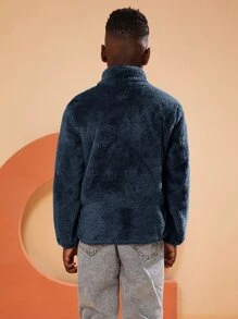 SOLOCOTE Boys Zip Up Drop Shoulder Teddy Jacket - Navy Blue - View 2