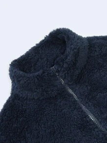 SOLOCOTE Boys Zip Up Drop Shoulder Teddy Jacket - Navy Blue - View 7