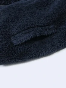 SOLOCOTE Boys Zip Up Drop Shoulder Teddy Jacket - Navy Blue - View 3