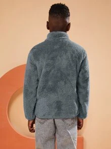 SOLOCOTE 男孩斜插口袋泰迪夾克 - 深灰色 - 查看 2