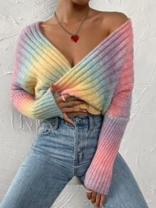SHEIN Essnce Ombre Wrap Cross Crop Jumper - Multicolor - View 1