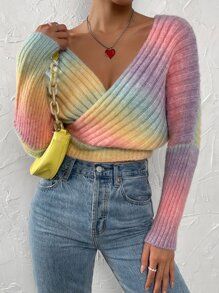 SHEIN Essnce Ombre Wrap Cross Crop Jumper - Multicolor - View 6