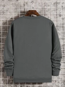 Manfinity Homme 男士標語和宇航員印花運動衫 - 灰色 - 查看 2