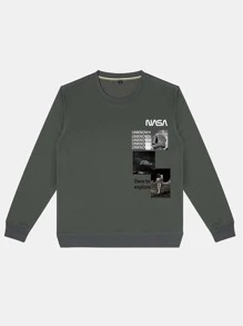 Manfinity Homme 男士標語和宇航員印花運動衫 - 灰色 - 查看 3