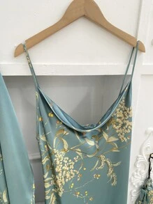 3pack Floral Print Belted Satin PJ Set - Cadet Blue - View 4