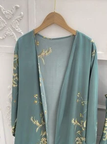 3pack Floral Print Belted Satin PJ Set - Cadet Blue - View 5